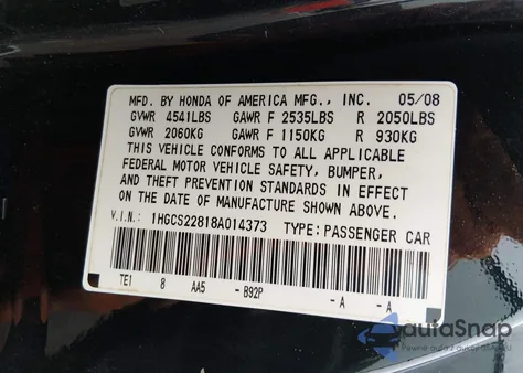 2008 Honda Accord 3.5 Ex-L z USA, uszkodzony, nr VIN 1HGCS22818A014373